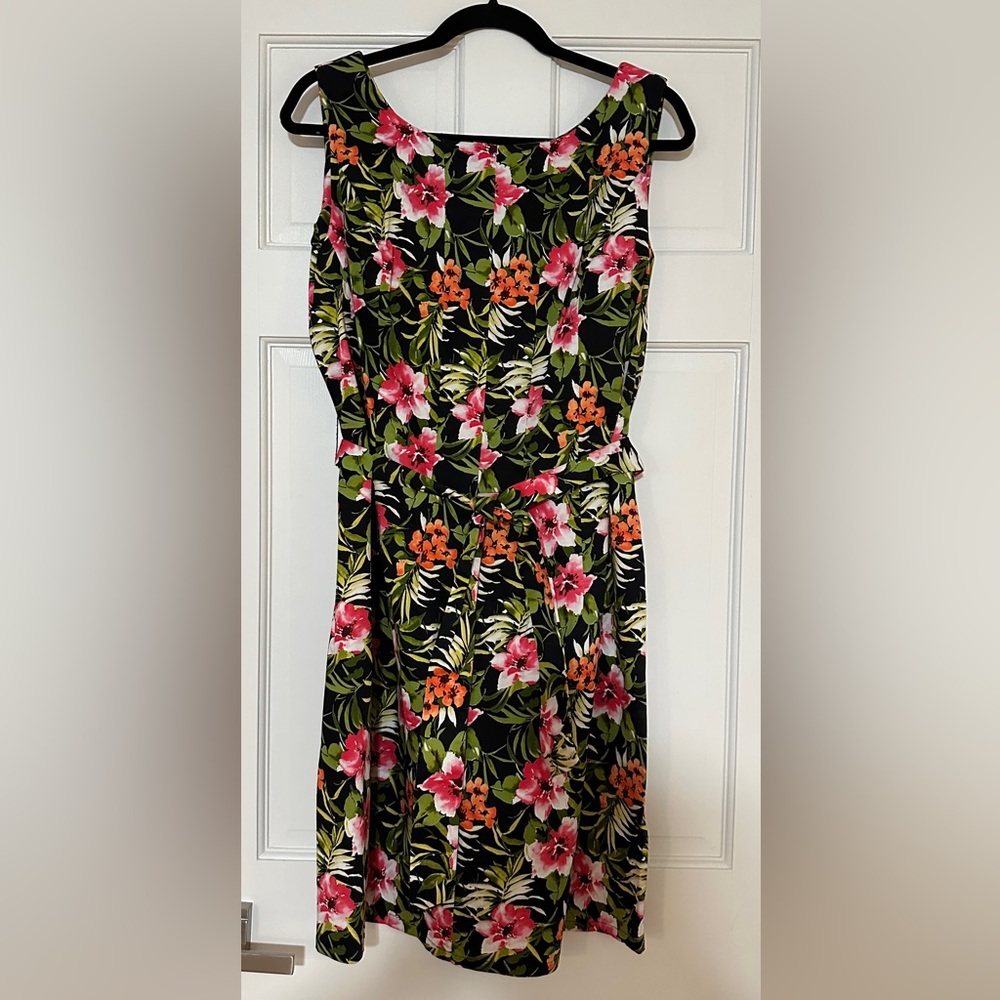 TROPICAL Belted Dress by Elementz, Sleeveless, Size XL, Cruise Dress, Vacation